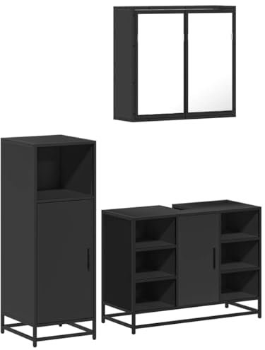 vidaXL 3-TLG. Badmöbel-Set Schwarz Holzwerkstoff, Badmöbelset, Badezimmerschrank, Unterschrank Bad, Badmöbel, Unterschrank Badezimmer