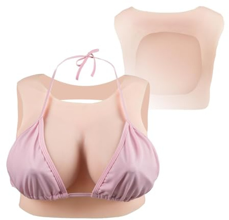 CYOMI Silikon Brüste Brustformen Realistisch Brustplatten Runder Kragen Hohle Zurück für Crossdresser Transgender Cosplay B-G Cup (Elfenbeinweiß,Plusgröße-C Cup-Flüssig Silikon Füllung)