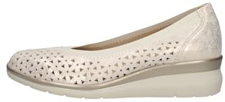 PITILLOS - Bailarinas con cuña de 5cm,de Piel,caladas,Rejilla,Suela de Goma,mocasín,Mercedita,Calado,Rejilla para: Mujer Color: Oro Talla:36