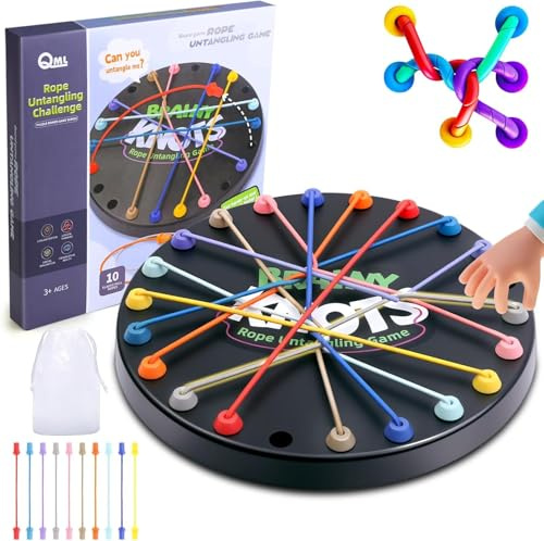 PKKP Brainy Knots Spiel, Logik- und Knobelspiel für 2–4 Spieler ab 8 Jahren | IQ Rope Seil-Logikspiel mit 3 Schwierigkeitsstufen, bunten Seilen und Tasche für Kinder ab 8 Jahren und Erwachsene