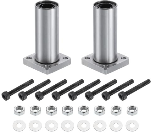 QUARKZMAN 2pz LMK12LUU Cuscinetti Lineari A Sfere 12mm Foro 21mm Nichelati | Diametro Esterno 57mm, Lunghezza 57mm, con Viti, per Macchine CNC Stampanti 3D