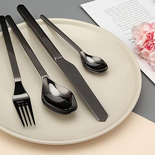 BOSHYUM Couverts pour 12 Personnes, Ensemble de 48 pièces avec Couteau, Fourchette et cuillère, Service de Table Elegant Life, Couverts de Luxe, Couverts lavables au Lave-Vaisselle. Noir