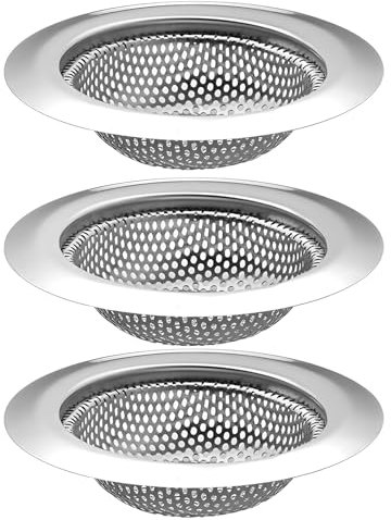 3PCS Filtro per Lavandino e Vasca da Bagno in Acciaio Inossidabile, Filtro Lavandino Bagno, Filtro Doccia Capelli, Retina per Lavandino, Efficienza Nella Cattura di Capelli e Detriti, Facile da Pulire