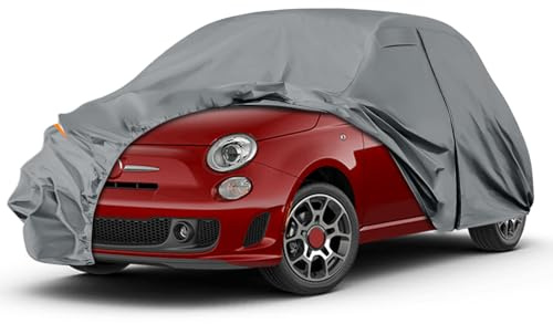 Autoabdeckung Wasserdicht für 2007-2025 FIAT 500 500C 500E Abarth 500 | Grau Vollgarage Autoplane Auto Abdeckplane Winter Sommer Allwetter Outdoor Abdeckung mit Reißverschluss Tür, Windschutzbänder