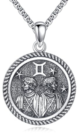 URONE Gemini Kette 925 Sterling Silber Gemini Anhänger und Kette Sternzeichen Halskette Sternzeichen Schmuck Geburtstags Geschenke für Damen Herren