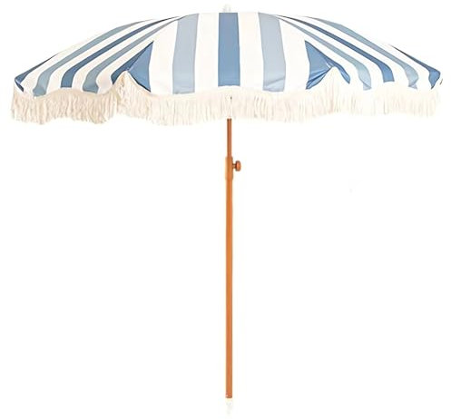 WBQYIPD Parasol de plage bohème 200 cm avec pompon, parasol de patio à franges, protection UV, ombrage extérieur for terrasse de marché, jardin(Bleu)