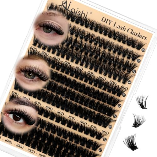 AILAISHI Volymfalska Ögonfransar, 224 Klusterfransar 9-16mm 60D+80D+100D Maximal Volym, Fluffiga D Curl Naturliga – Professionellt Ögonfransförlängning Set