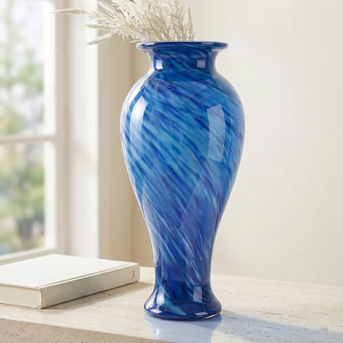 50,8 cm hög blå glasvas handblåst stor golv glasvas heminredning, vackra moderna mörkblå blomvaser, Jarrones Grandes para Sala Elegantes, stora vaser för vardagsrum bröllopsdekor