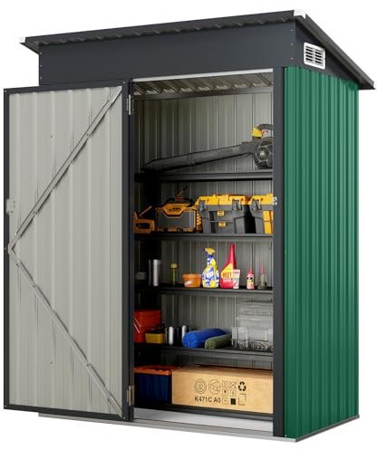 COSTWAY Armadio da Esterno 1,02㎡, Capanno da Giadino in Metallo Zincato con Tetto Inclinato, Venti d'Aria e Porta con Chiusura, Casetta Porta Attrezzi da Cortile, Prato e Patio (Verde)