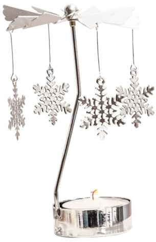 OUNONA Metal Rotating Candle Holder with Snowflake Deer Patterns Creative Windmill Tealight Stand for Home Decoration Metal Carousel Candle Stand for Romantic Table Centerpieces