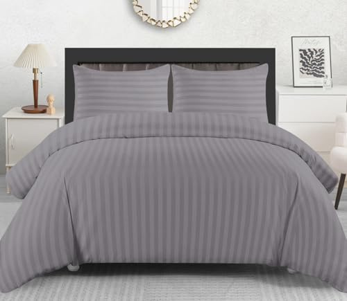 Lazzaro Satin Stripe Single Duvet Cover Set - Premium Hotel Quality Quilt Cover Single Bedding Set 2 Pcs - Ultra Soft Hypoallergenic Duvet Cover Single With Zipper Closure