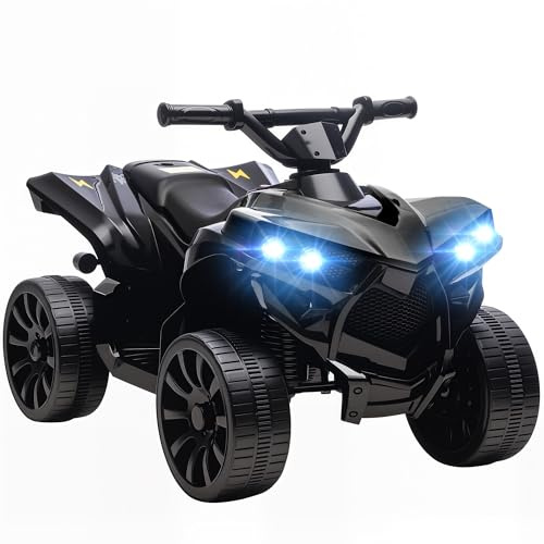 AIYAPLAY 6V Electric Ride on Car Kids ATV with Music Ages 3-6 Years Black | 4 Wheeler, LED Headlights, Indoor Outdoor Toy Car, Boys and Girls, Children's Quad Bikes