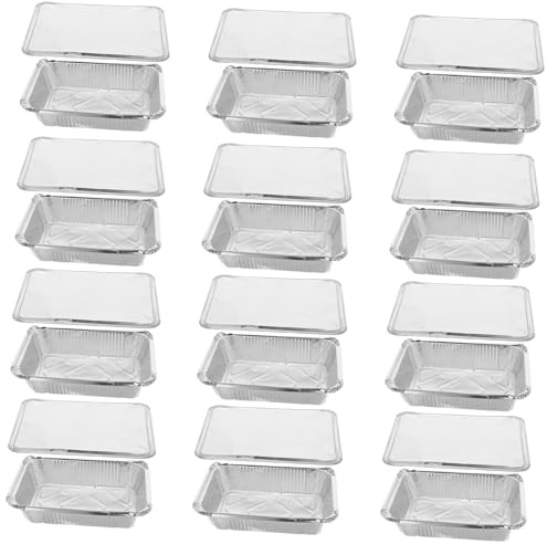 Healifty 25 Piezas Bandejas Aluminio Desechables con Tapa Resistente para Hornear y Almacenar Recipientes Aluminio para Horno y Barbacoa para Camping y Comida para Llevar