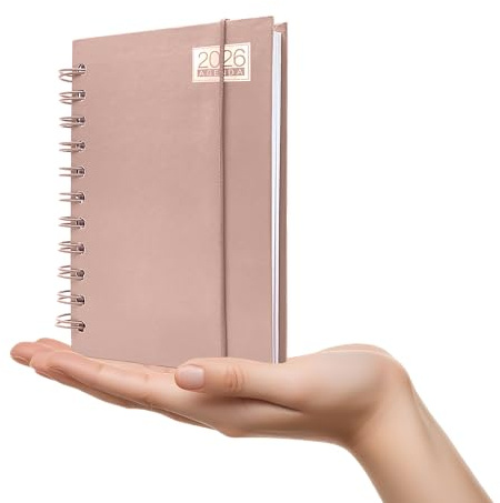 Tageskalender 2026 mit Ringen, Format 11 x 16 cm, perfekt für Termine und Arbeit, fester Einband, elegantes Design, funktionales Design, Tagebuch auf Italienisch von Januar bis Dezember (2026 Sand)