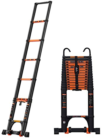 Mighty Folding Telescoping Ladder Multi Purpose Extension Ladder with Hooks for Attic & Rooftop - Aluminium Retractable Ladder with Stabilizer Bar (Size: 5.8M/19FT