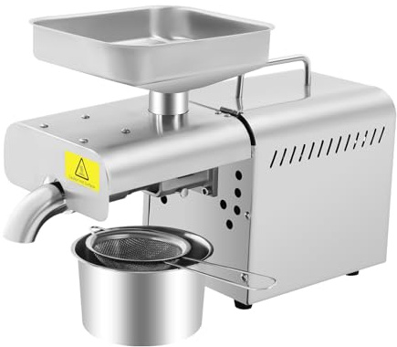 Pressa olio elettrica automatica, in acciaio inox, 600 W, estrattore di olio con coppa dell'olio e guanto per uso domestico, piccole piante commerciali e oleose