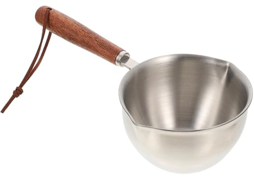 Hoement Casserole Inox 220 Ml Avec Manche En Bois, Poêle à Huile Multifonction, Acier Inoxydable 304, Mini Pot De Cuisson Léger, Pour Chauffer Lait Et Sauces Cuisine