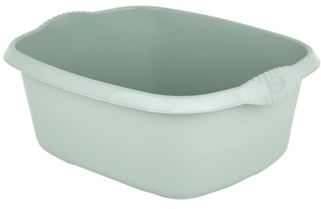 eMKay® 39cm Rectangle Washing Up Bowl – SAGE GREEN | Large Rectangular 12L Plastic Sink Basin with Handles | Durable Gloss Finish | Deep Kitchen Rectangle Dishwashing Bowl | Utility Sink Organiser
