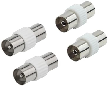 Trifletopia 4 Pcs Coaxial Cable Connectors, 2 Male-to-Male & 2 Female-to-Female TV Aerial Couplers, Nickel-Plated Coax Adapter for TV, Satellite, DVD