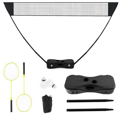 SPOTRAVEL Portable Badminton Net Set, Folding Badminton Net | with Freestanding Base, 2 Badminton Rackets, 2 Shuttlecocks, for Indoor Outdoor Games