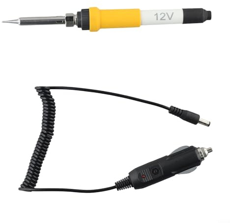 Soldador de coche de 12 V, herramienta de soldadura eléctrica de 60 W CC con núcleo de calefacción de cerámica, mango de silicona con aislamiento térmico para reparación de cableado automotriz y uso