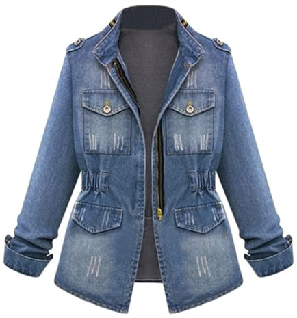 Generisk jeansblazer dam kort, jeansjacka dam kortärmad lös övergångsjacka daglig baseballjacka jeansjacka elegant sweatjacka övergångsjacka Jean höst kappa ytterkläder casual jeansrock