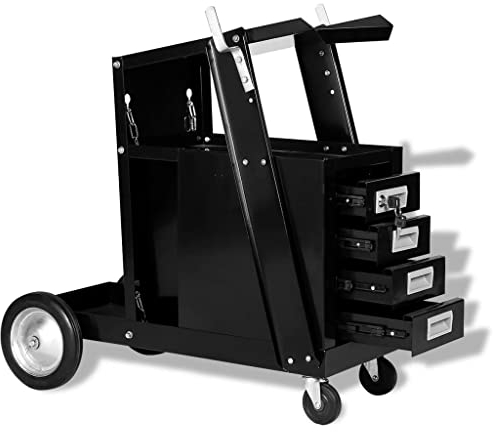 vidaXL Schweißwagen mit 4 Schubladen Schwarz Schweißmobil Schweißgerätewagen