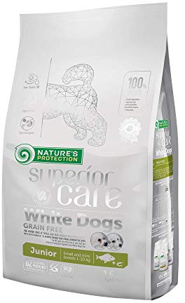 Nature's Protection Superior Care Grain Free Dog Food for Junior White Dogs - Hypoallergenic Dog Food with White Fish - Small Dog Dry Food Reduces Tear Stains, Promotes Healthy Skin & Coat, 1.5kg