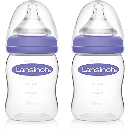 Lansinoh 75870 Wide Neck Bottle with NaturalWave Teats Size S 2 x 160 ml Pack of 2 Transparent