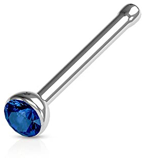 JEWEL BARREL Nasenstecker aus Chirurgenstahl Dünn 18G (0.8mm) mit Kleinen 2mm Kristall Nasenpiercing Nase Stecker
