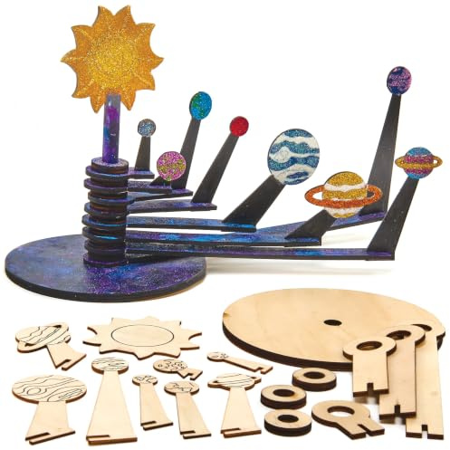 Baker Ross FX311 Holz Planetarium Bastelset - 1 Stück, Natur, Lernset für Kinder zum Bauen und Gestalten, Sonnensystem