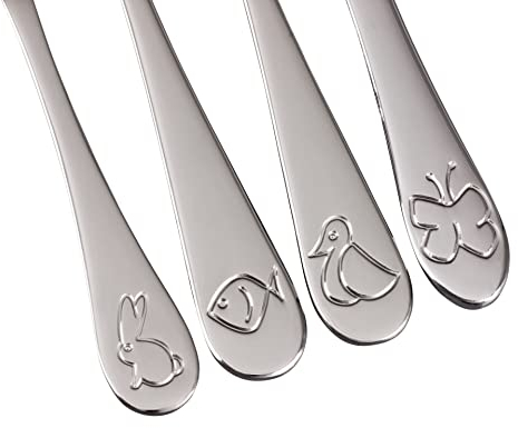 Tiere Kinderbesteck mit Gravur - Kinderbesteck mit Namensgravur - Besteck personalisiert - Taufgeschenk Mädchen - Personalisiertes Geschenk Kinder 4-teilig