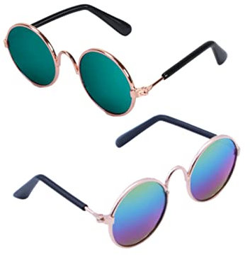 Mipcase Sonnenbrille Für Haustiere Spoof Metall Und Kunststoffmaterialien Leicht Und Langlebig Goldener Rahmen Buntes Muster Requisitenbrille Für Katzen Und Hunde
