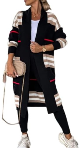 Onsoyours Gilet Femme Cardigan Long en Tricot Veste Ouvert Épais Manches Longues Pull Gilet Chaud Casual Manteau Sweater Hiver Chandail Outwear