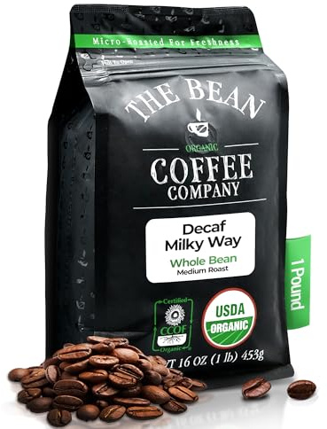 The Bean Organic Coffee Company Water Processed DECAF Milky Way, Medium Roast, Whole Bean Coffee, 16-Ounce Bag