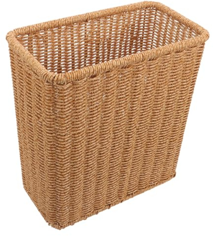 Ciieeo Woven Trash Basket Slim Wicker Storage Bin Rectangular Waste Paper Basket for Kitchen Bathroom Bedroom Office Lightweight Rustic Wastebasket 10.83 X 10.43 X 5.71In
