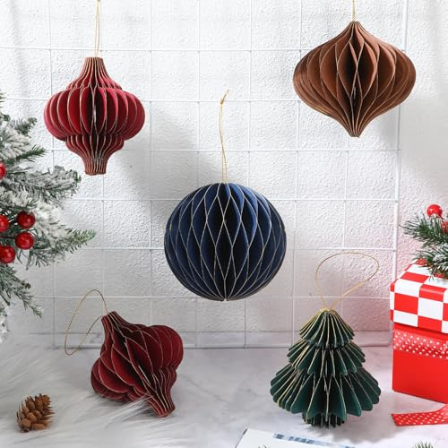 Namalu 12 Piezas Bolas de Adornos de Panal con Borde Brillante Decoraciones de Árbol de Navidad Adorno de Papel Colgante de Navidad para Árbol de Navidad Vintage Decoración de Fiesta en Casa para