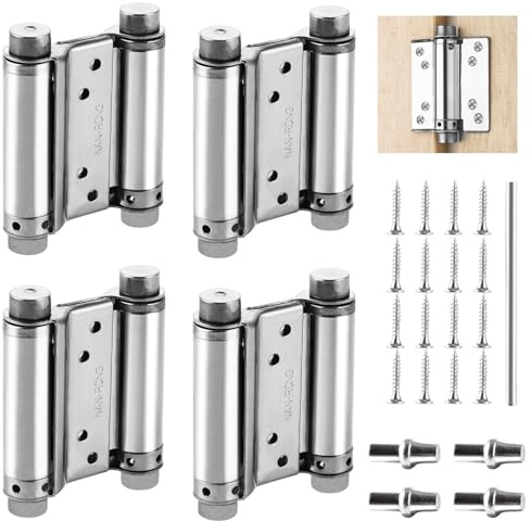 Oungy Bisagra para puerta oscilante de acero inoxidable, 4 unidades, 120 mm, herraje para puerta oscilante, cierre automático, capacidad de carga de 10 kg, bisagra de resorte para puerta oscilante