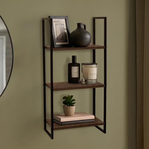 OHS Wall Shelf with 3 Wooden Shelves, Mounted Floating Shelves for Wall Decorative Display Shelf Storage Organizer Unit for Living Room Bedroom Office Easy to Install, Natural Wood
