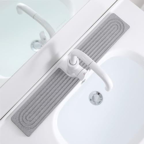 Vulevirtue Protection du Robinet Tapis D'éGouttage,U Forme Diatomite SéChage Rapide Tapis de Robinet,Tapi Robinets Cuisine,Super Absorbant pour éVier De Cuisine et de Salle de Bain, Gris, 40 * 10cm