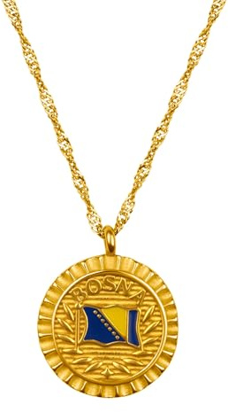 d'origine Bosnien Flaggen Kette – Damen Halskette mit Bosnien Flagge Anhänger, Edelstahl, wasserfest & hypoallergen - Gold