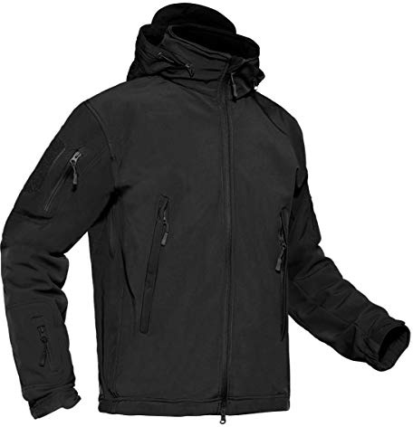 KEFITEVD Hombre Invierno Impermeable Camuflaje Chaqueta Softshell con Capucha Funciones Chaqueta Moto Bici Cazadora Negro S