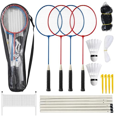 Unibos Badminton Set with Net & Poles for Garden – Complete 4 Player Outdoor Badminton Game with 4 Rackets, Shuttlecocks & Carry Bag – Family Garden Games, Beach & Camping Set for Kids & Adults