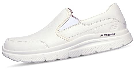 Skechers Mens Flex Advantage Sr - Bronwood Slip On Trainers, White Leather, 9.5 UK