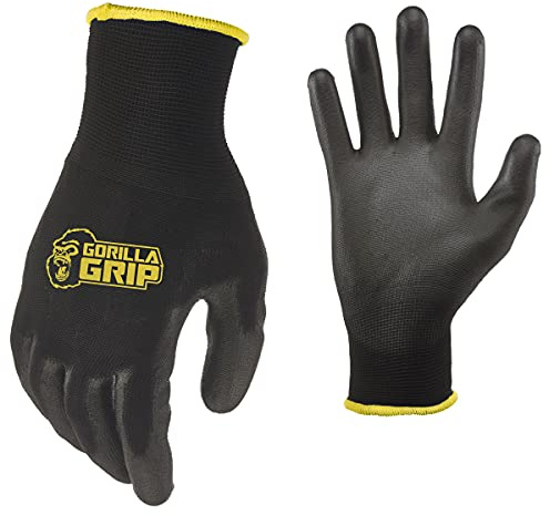 Gorilla Grip Work Gloves, Never Slip Maximum Grip All-Purpose, Gloves for Men, Superior in Wet, Dry, Oily Conditions, Polymer Palm, Medium Size, 5 Pairs, Black/Blue | 25041-25