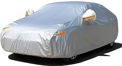 SEAZEN Car Cover with Zipper, 2 Layer Full Car Covers Waterproof/UV Protection/Snowproof/Dustproof, Universal Car Cover (Fit Sedan-Length Up to 200)