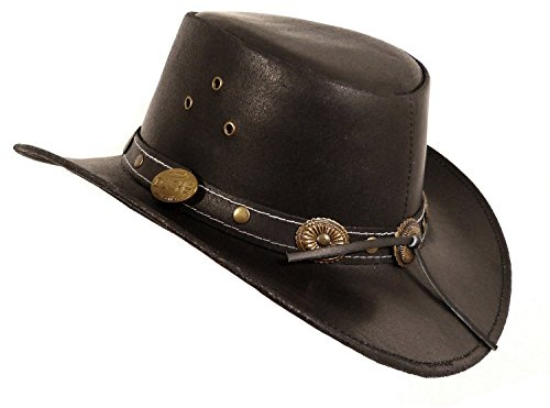 Unbekannt Echt Leder Outdoorhut Cowboyhut Westernhut Schwarz - Split Leather (S)