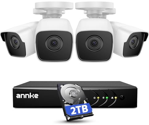 ANNKE 4x5MP Kabelgebundenes Überwachungskamera Aussen Set mit 2TB HDD | Person- und Fahrzeugerkennung,3K Lite 8 Kanal CCTV DVR Recorder, 4x 5MP Analoge Aussen Überwachungskameras,30M IR Nachtsicht