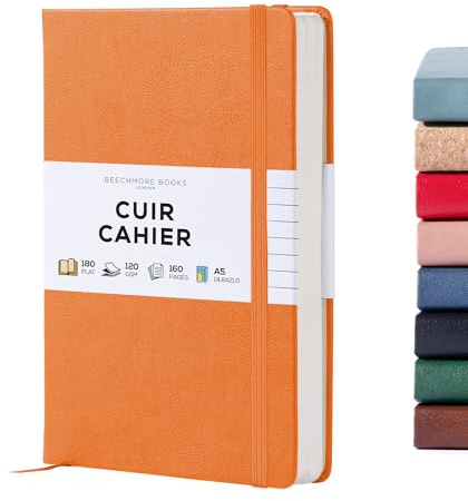 Linjerad anteckningsbok – Premium A5 dagbok från Beechmore Books | Klassisk 21,4 x 14,5 cm hårt omslag av veganläder, tjockt 120 gsm gräddfärgat papper | Presentask |