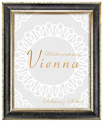 BIRAPA Bilderrahmen silber Vienna 29,7x42 cm - vintage Schwarz Silber, Holzrahmen mit Zierleiste innen und außen, Fotorahmen